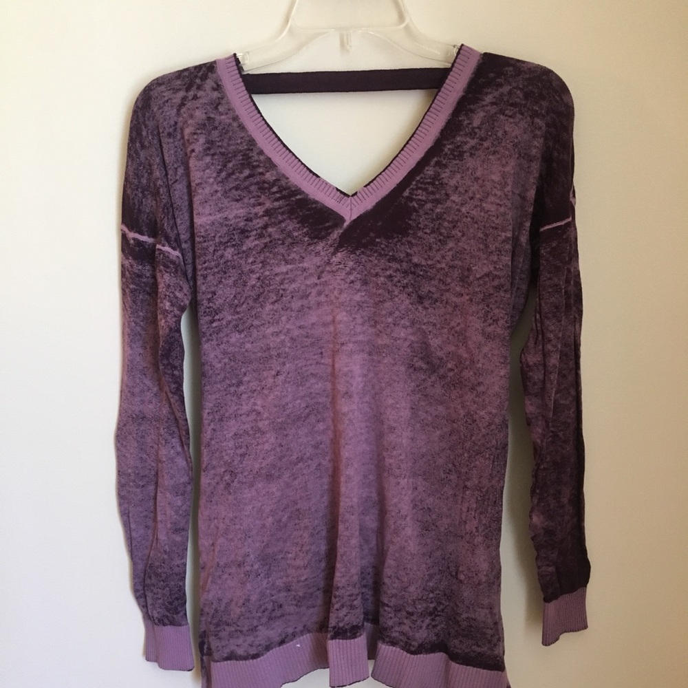 Purple v neck open back sweater